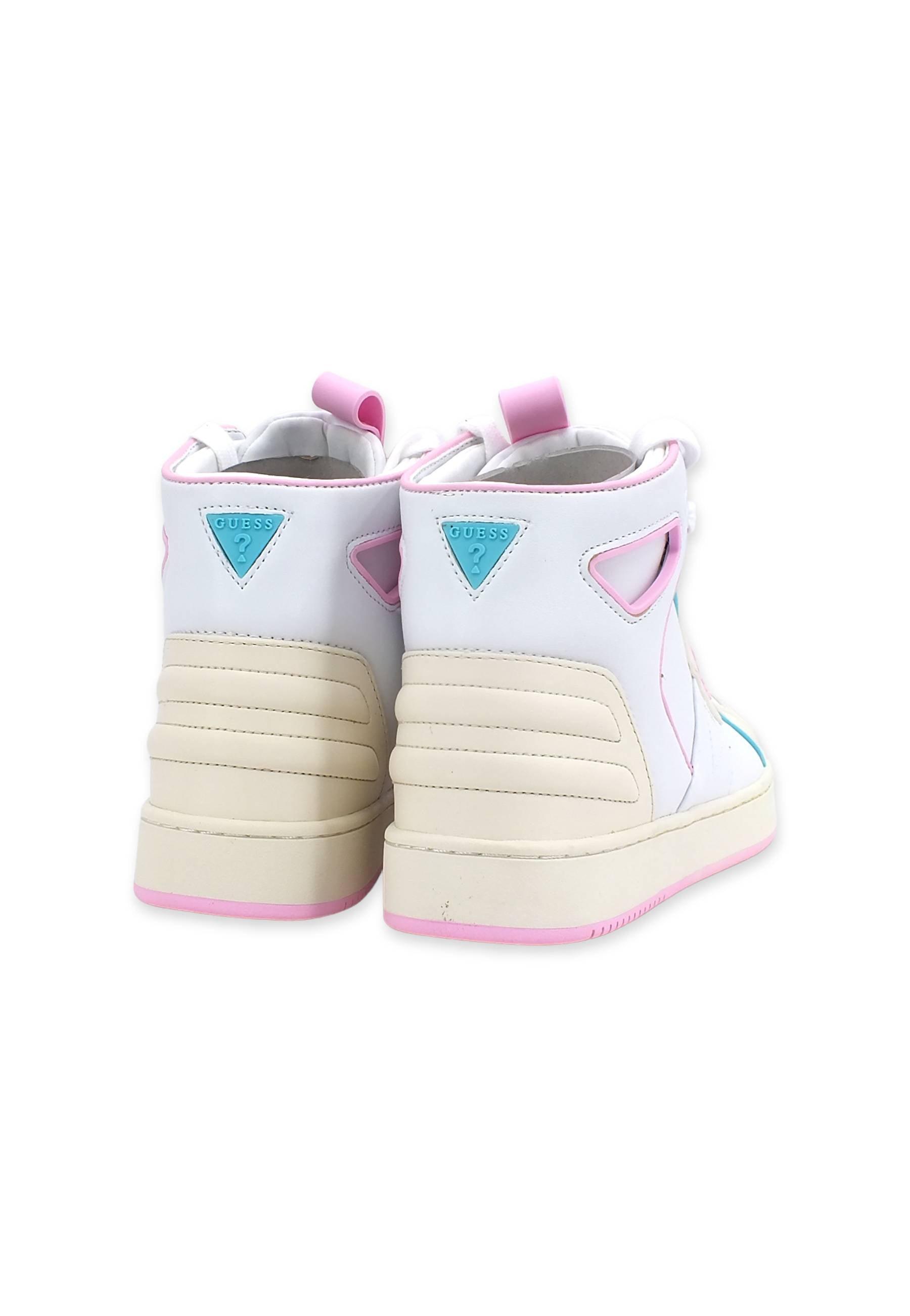 GUESS Sneaker Basket Hi Donna White Pink FL7BSQLEA12 - Sandrini Calzature e Abbigliamento