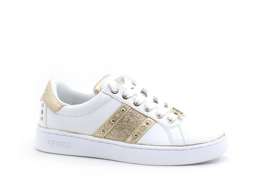 GUESS Sneaker Glitter Borchie Logo White Gold FL7BVLELE12 - Sandrini Calzature e Abbigliamento