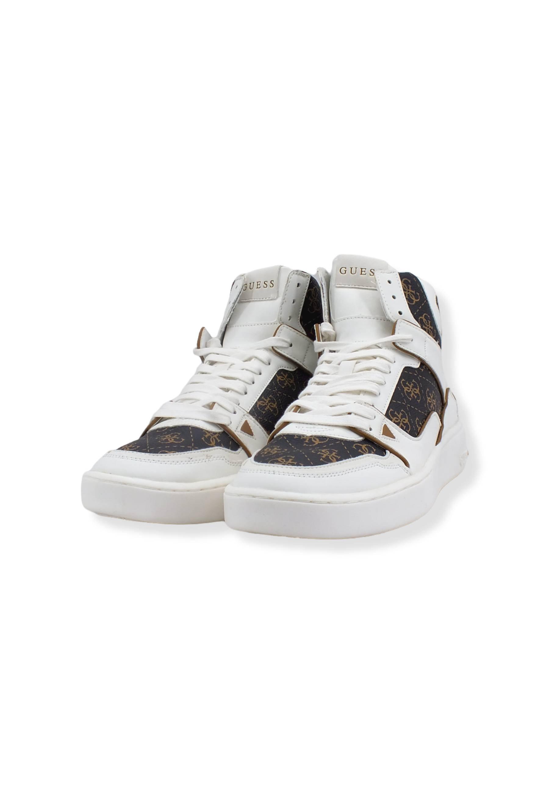 GUESS Sneaker Hi Bicolor Loghi Uomo White Ocra FM7VBMELL12 - Sandrini Calzature e Abbigliamento