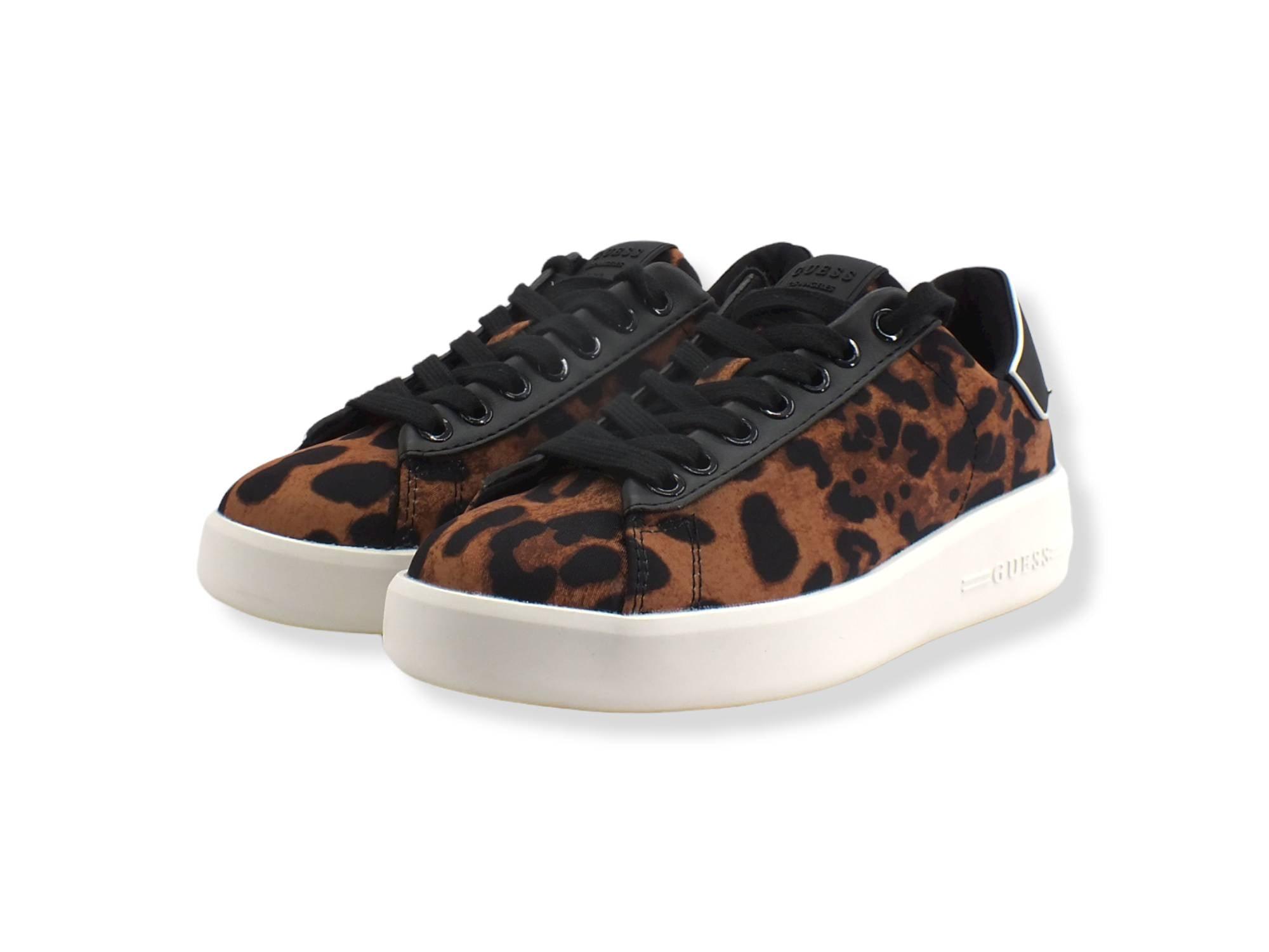 GUESS Sneaker Leo Retro Black Logo White Animalier Donna FL7RC4FAP12 - Sandrini Calzature e Abbigliamento