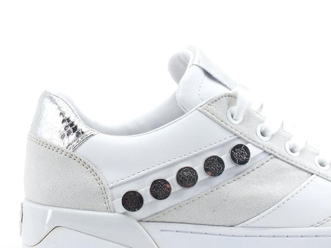 GUESS Sneaker Loghi Borchie White Silver FL5RXOELE12 - Sandrini Calzature e Abbigliamento
