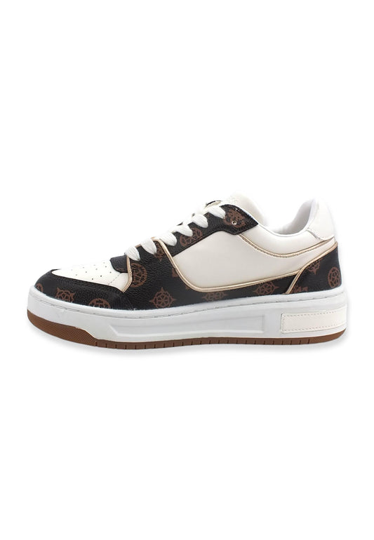 GUESS Sneaker Loghi Donna White Brown FL8TKYSMF12 - Sandrini Calzature e Abbigliamento