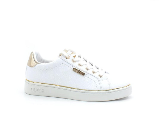 GUESS Sneaker Loghi Rilievo White Gold FL5BEKFAL12 - Sandrini Calzature e Abbigliamento