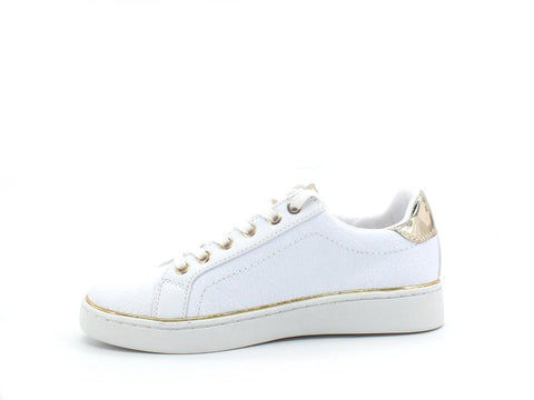 GUESS Sneaker Loghi Rilievo White Gold FL5BEKFAL12 - Sandrini Calzature e Abbigliamento