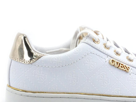 GUESS Sneaker Loghi Rilievo White Gold FL5BEKFAL12 - Sandrini Calzature e Abbigliamento