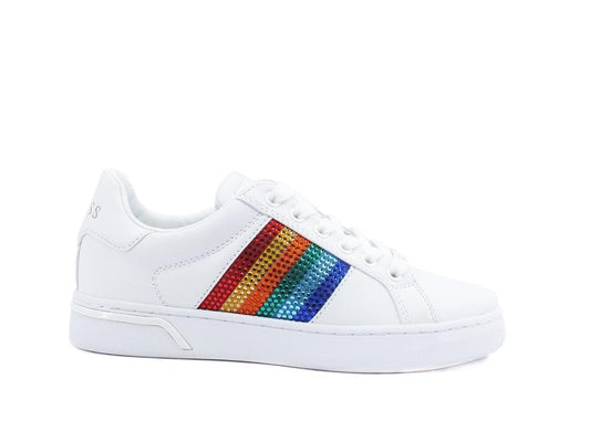 GUESS Sneaker Pelle Bande Strass Arcobaleno White FL5ROLELE12 - Sandrini Calzature e Abbigliamento