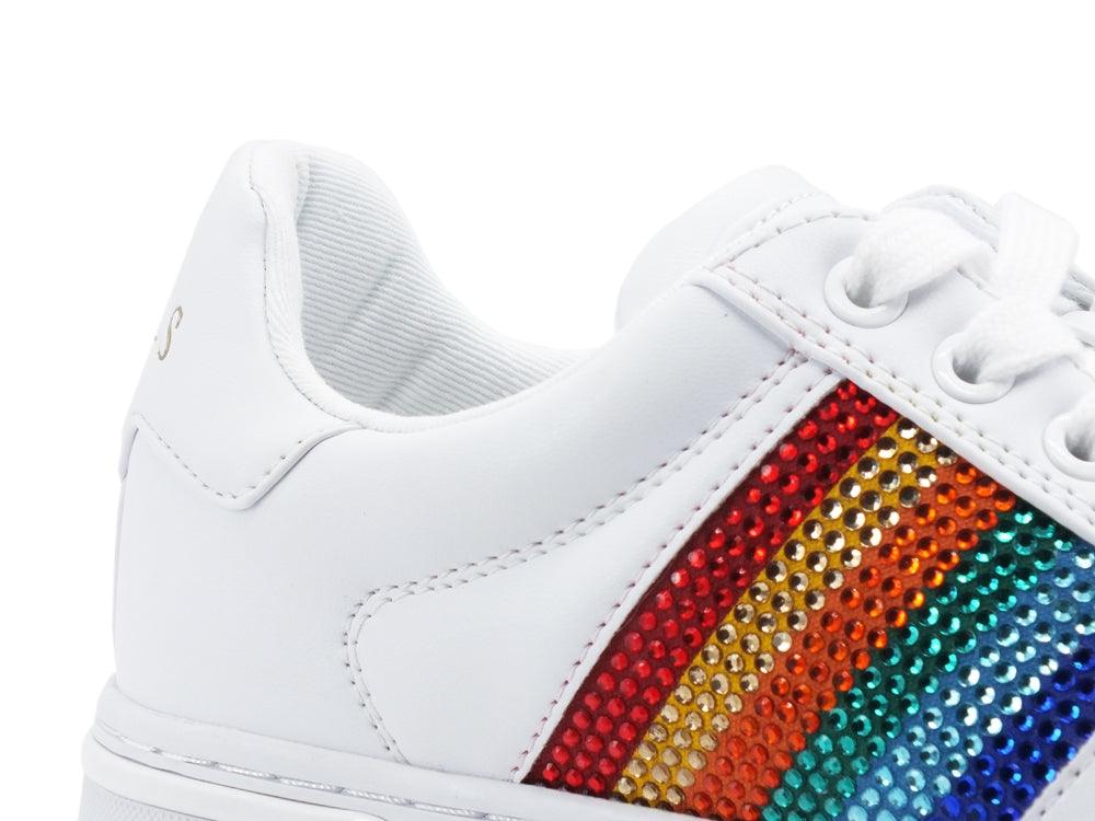 GUESS Sneaker Pelle Bande Strass Arcobaleno White FL5ROLELE12 - Sandrini Calzature e Abbigliamento