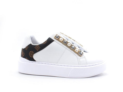 GUESS Sneaker Platform Perle Loghi White Brown FL8HAYELE12 - Sandrini Calzature e Abbigliamento