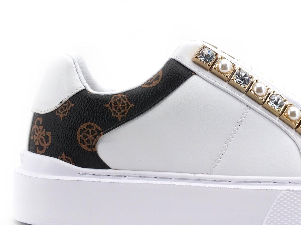 GUESS Sneaker Platform Perle Loghi White Brown FL8HAYELE12 - Sandrini Calzature e Abbigliamento