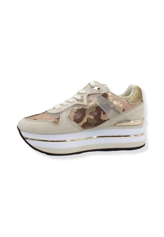 GUESS Sneaker Running Platform Loghi Donna Beige Camouflage FL7HRNFAP12 - Sandrini Calzature e Abbigliamento