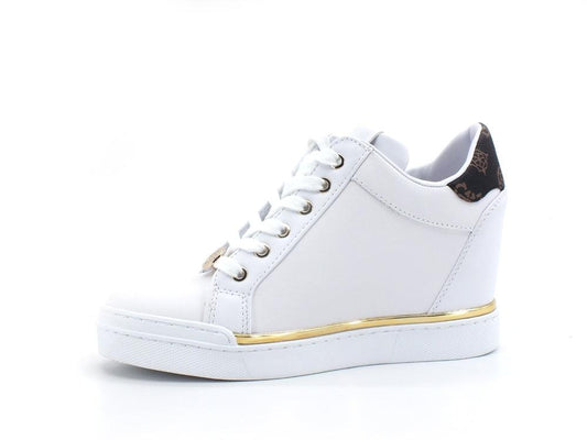 GUESS Sneaker Zeppa Interna Gold Loghi White Brown FL5FT2FAL12 - Sandrini Calzature e Abbigliamento