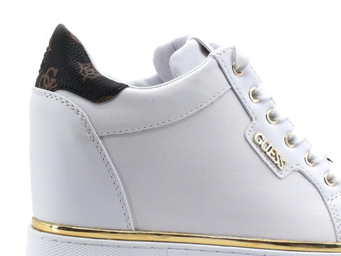 GUESS Sneaker Zeppa Interna Gold Loghi White Brown FL5FT2FAL12 - Sandrini Calzature e Abbigliamento