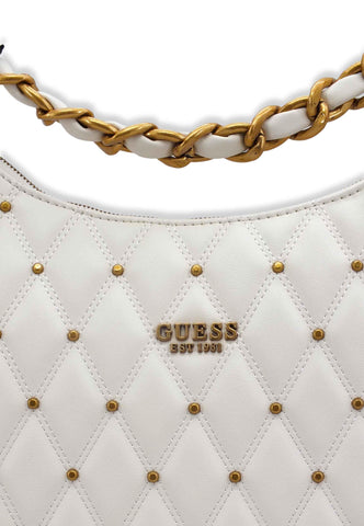 GUESS Tirana Hobo Large Borchie Borsa Tracolla Donna Bianco Ivory QS855302 - Sandrini Calzature e Abbigliamento