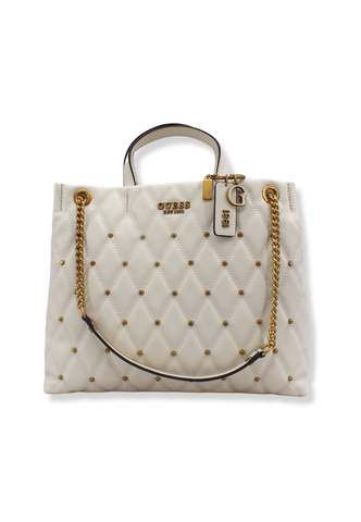 GUESS Tirana Shopper Borchie Borsa Tracolla Donna Bianco Ivory QS855324 - Sandrini Calzature e Abbigliamento