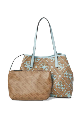 GUESS Vikky Borsa Large Tote Latte Logo Ice Blue OQ699529 - Sandrini Calzature e Abbigliamento