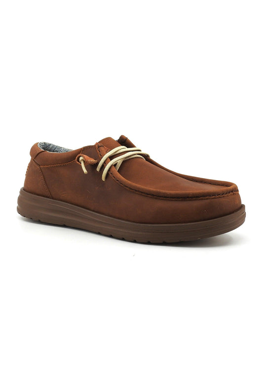 HEY DUDE Wally Leather Sneaker Vela Uomo Brown 40175-255 - Sandrini Calzature e Abbigliamento