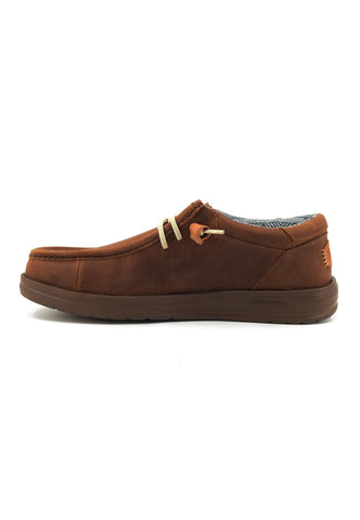 HEY DUDE Wally Leather Sneaker Vela Uomo Brown 40175-255 - Sandrini Calzature e Abbigliamento