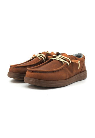 HEY DUDE Wally Leather Sneaker Vela Uomo Brown 40175-255 - Sandrini Calzature e Abbigliamento