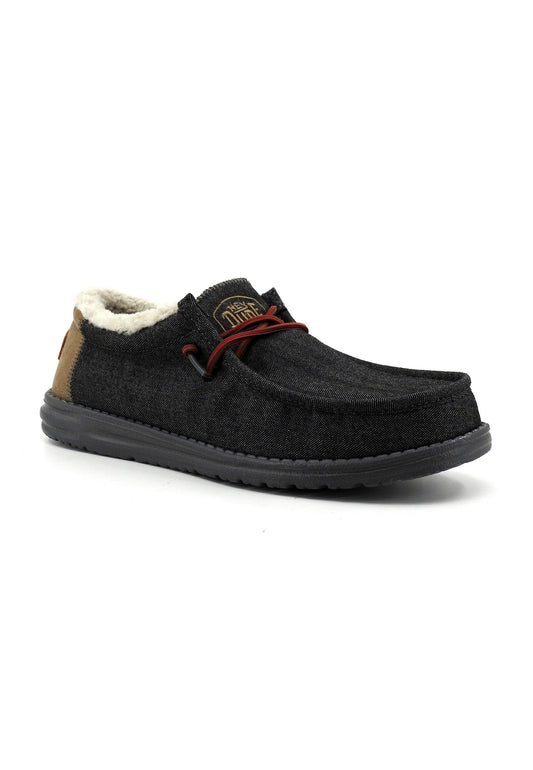 HEY DUDE Wally Sneaker Vela Pelo Uomo Black 40466-001 - Sandrini Calzature e Abbigliamento