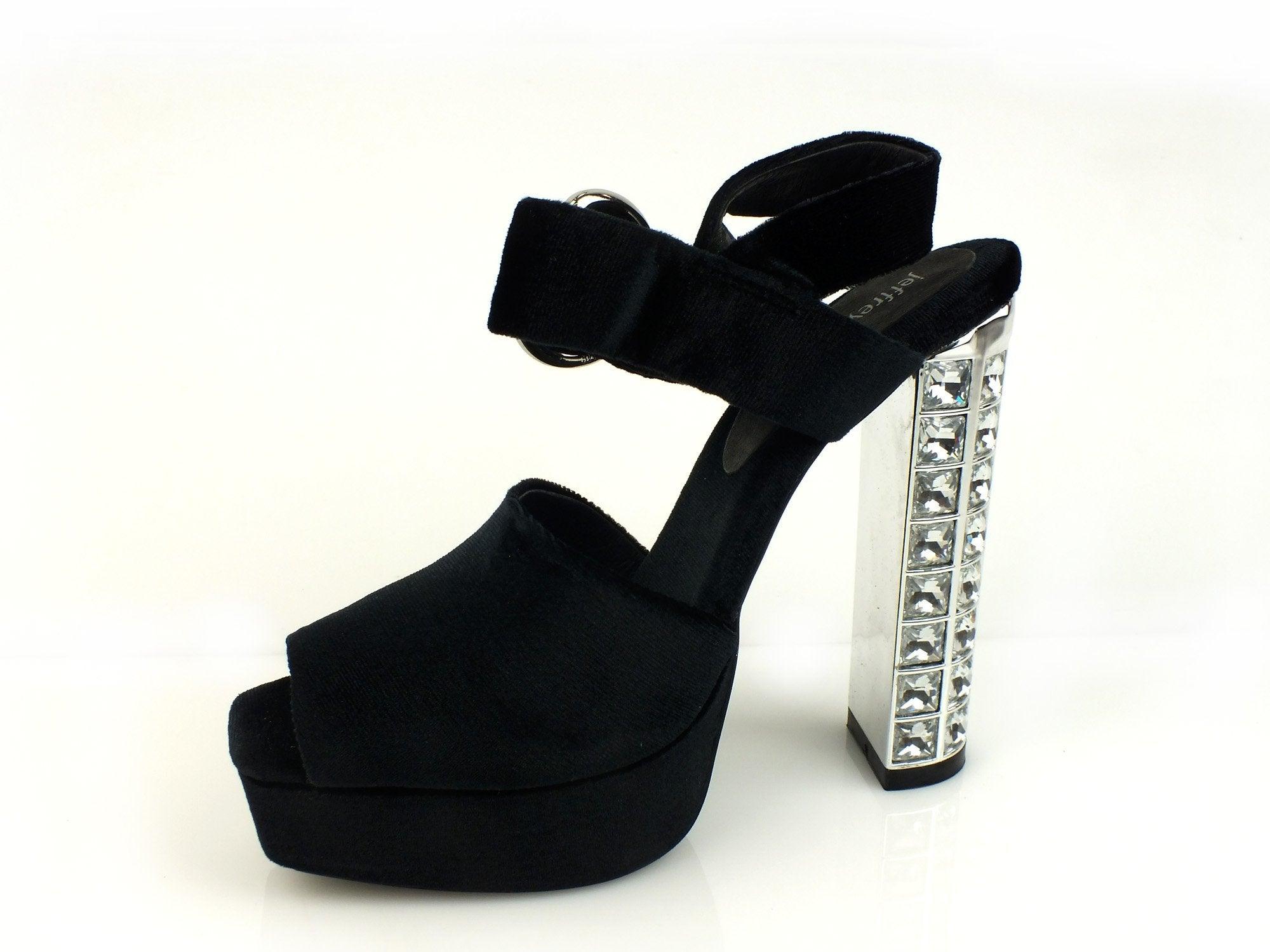 JEFFREY CAMPBELL Mitra-JLH tacco diamanti fibbia TESSUTO BLACK NERO JCS35JC218 - Sandrini Calzature e Abbigliamento