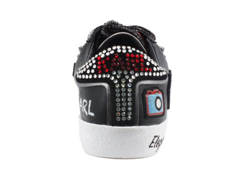 KARL LAGERFELD Skool Sneaker Strass Black Leather Silver KL60116 - Sandrini Calzature e Abbigliamento