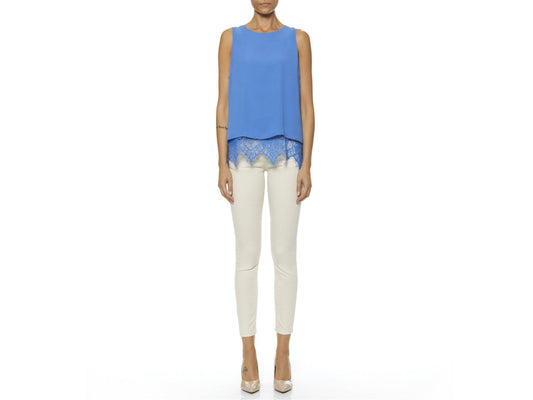 KORALLINE Top Orlo Pizzo Smanicato Azzurro 355 - Sandrini Calzature e Abbigliamento