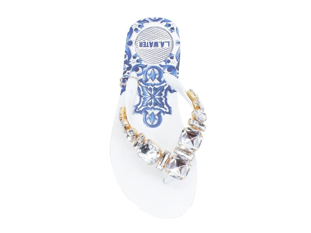 L.A. WATER Majolica Infradito White Blue 02119A - Sandrini Calzature e Abbigliamento