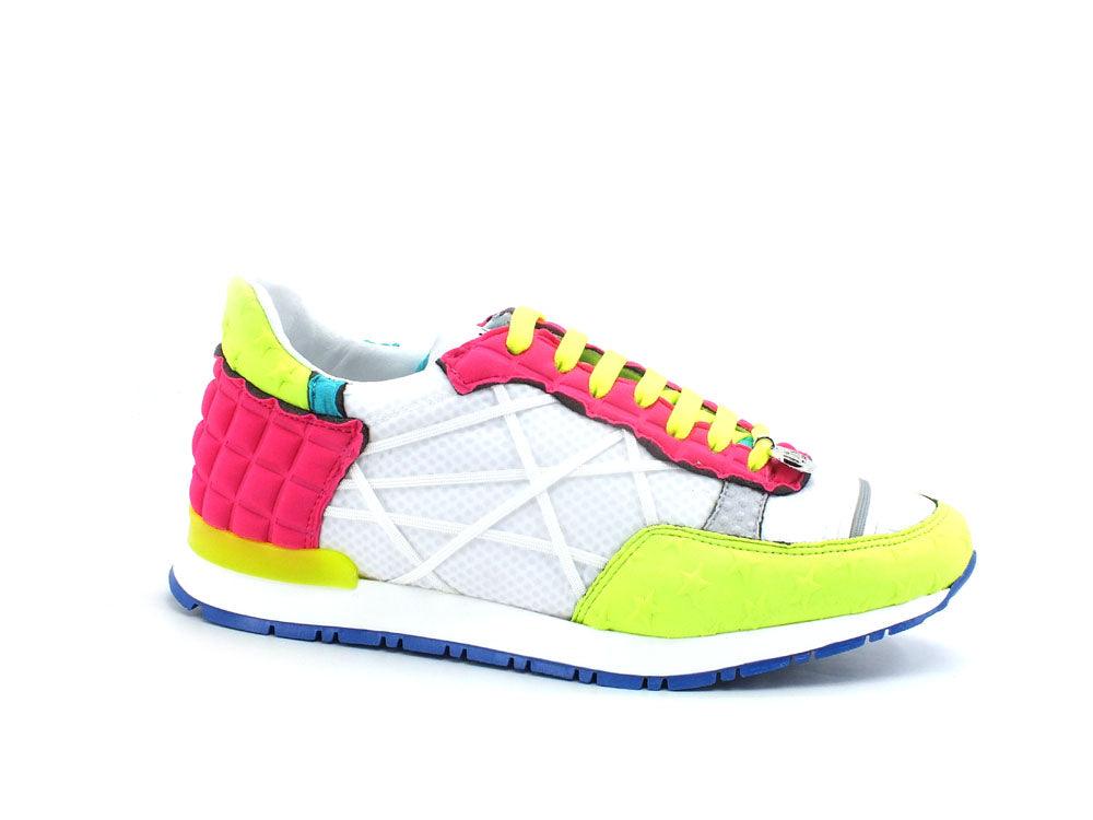 L4K3 Mr. Big Old School Sneaker Running Bianco Giallo Rosa F08-OLD - Sandrini Calzature e Abbigliamento