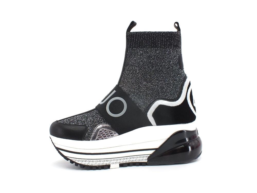 LIU JO Air Maxi 9 Sneaker Elastic Calzino Black Silver BF1131TX124 - Sandrini Calzature e Abbigliamento