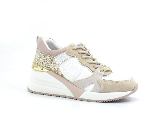 LIU JO Alyssa 01 Sneaker Lurex Light Gold White BA2073PX232 - Sandrini Calzature e Abbigliamento