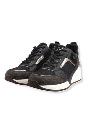 LIU JO Alyssa 01 Sneaker Zeppa Monogram Donna Brown Black BF2027TX250 - Sandrini Calzature e Abbigliamento