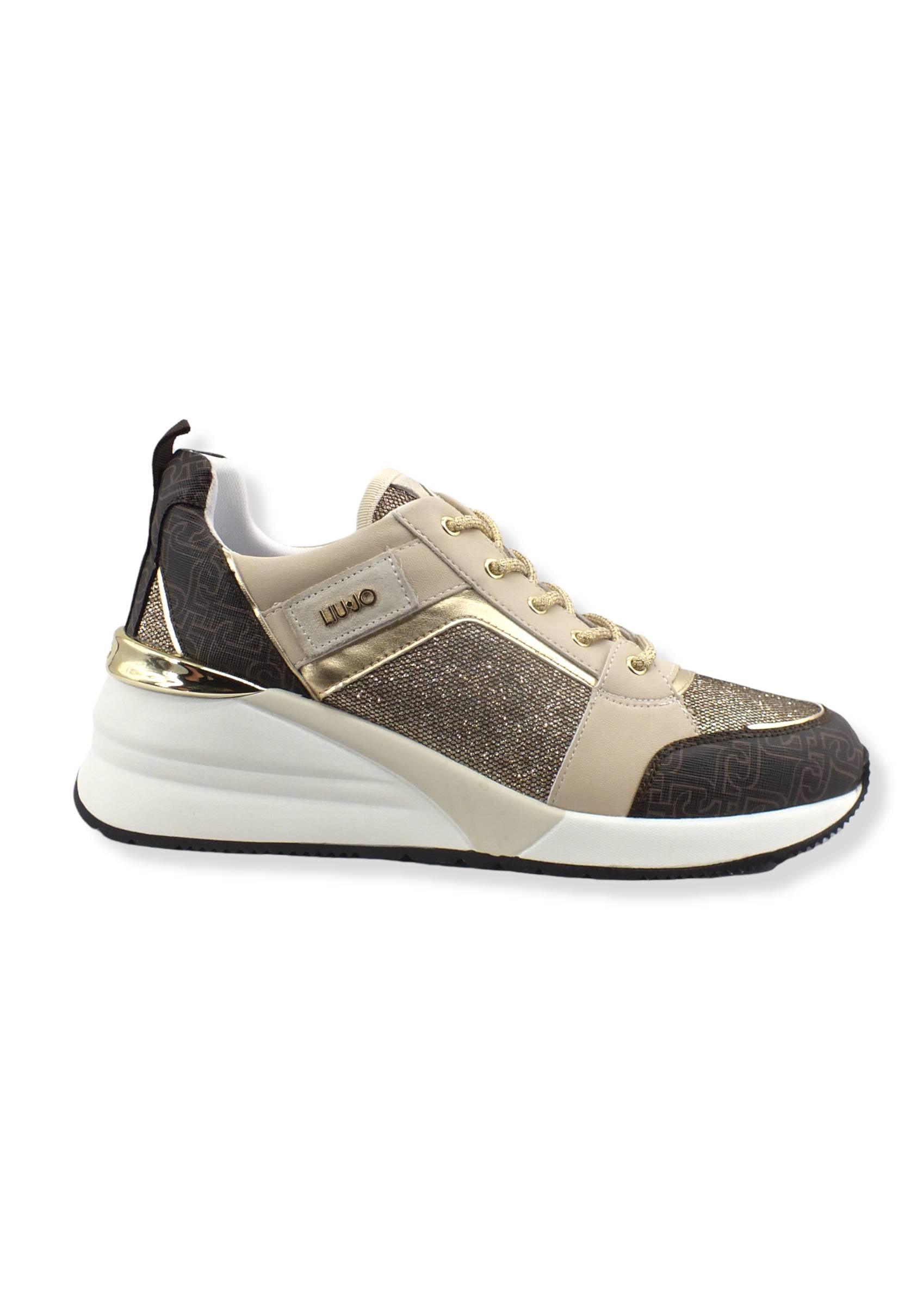 LIU JO Alyssa 01 Sneaker Zeppa Monogram Donna Brown Light BF2027TX250 - Sandrini Calzature e Abbigliamento