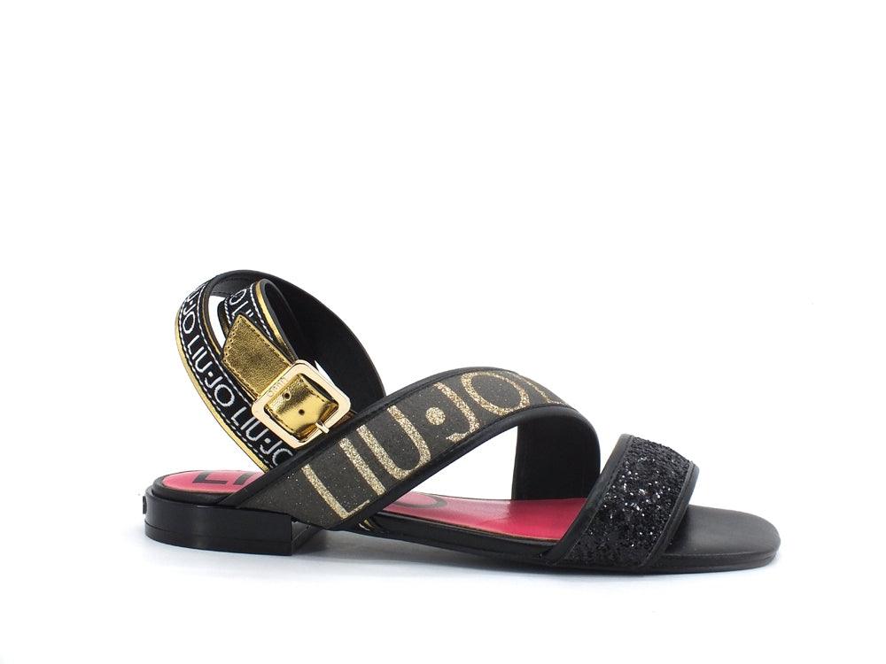 LIU JO Astra 12 Sandalo Listini Glitter Logo Black SA1027TX180 - Sandrini Calzature e Abbigliamento