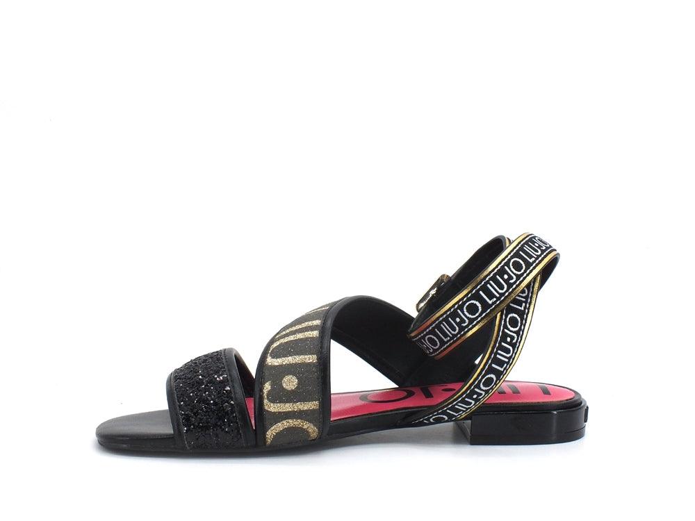 LIU JO Astra 12 Sandalo Listini Glitter Logo Black SA1027TX180 - Sandrini Calzature e Abbigliamento