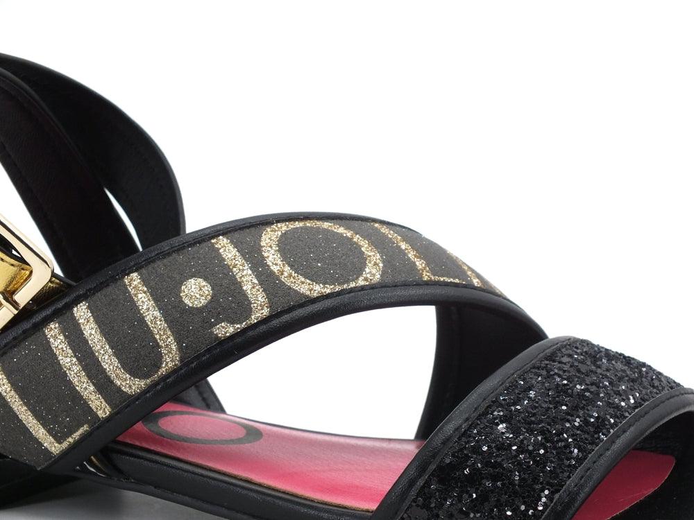 LIU JO Astra 12 Sandalo Listini Glitter Logo Black SA1027TX180 - Sandrini Calzature e Abbigliamento