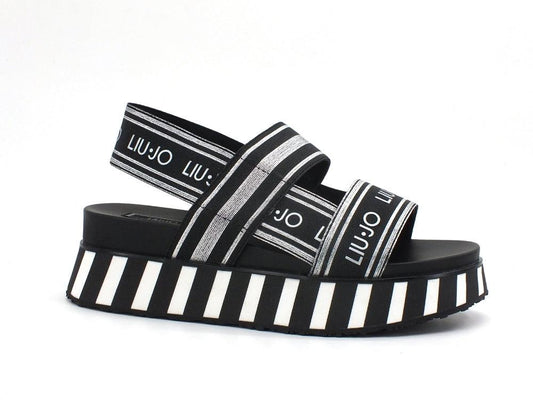 LIU JO Frida 2 Sandalo Fasce Logo Silver Black SA1073TX183 - Sandrini Calzature e Abbigliamento