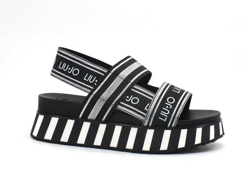 LIU JO Frida 2 Sandalo Fasce Logo Silver Black SA1073TX183 - Sandrini Calzature e Abbigliamento