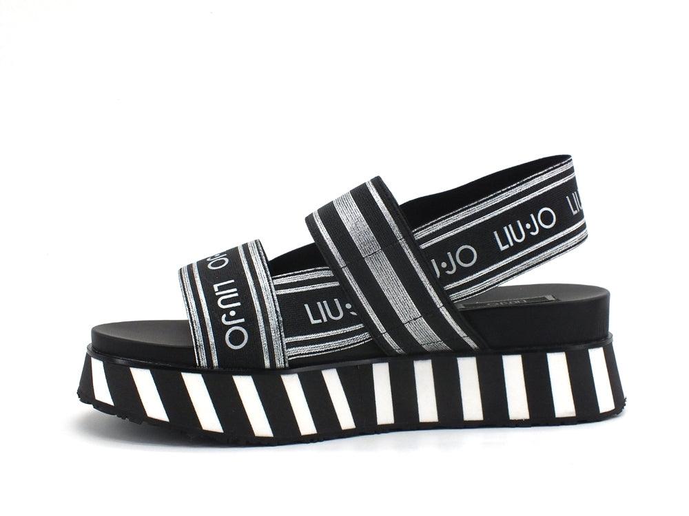 LIU JO Frida 2 Sandalo Fasce Logo Silver Black SA1073TX183 - Sandrini Calzature e Abbigliamento