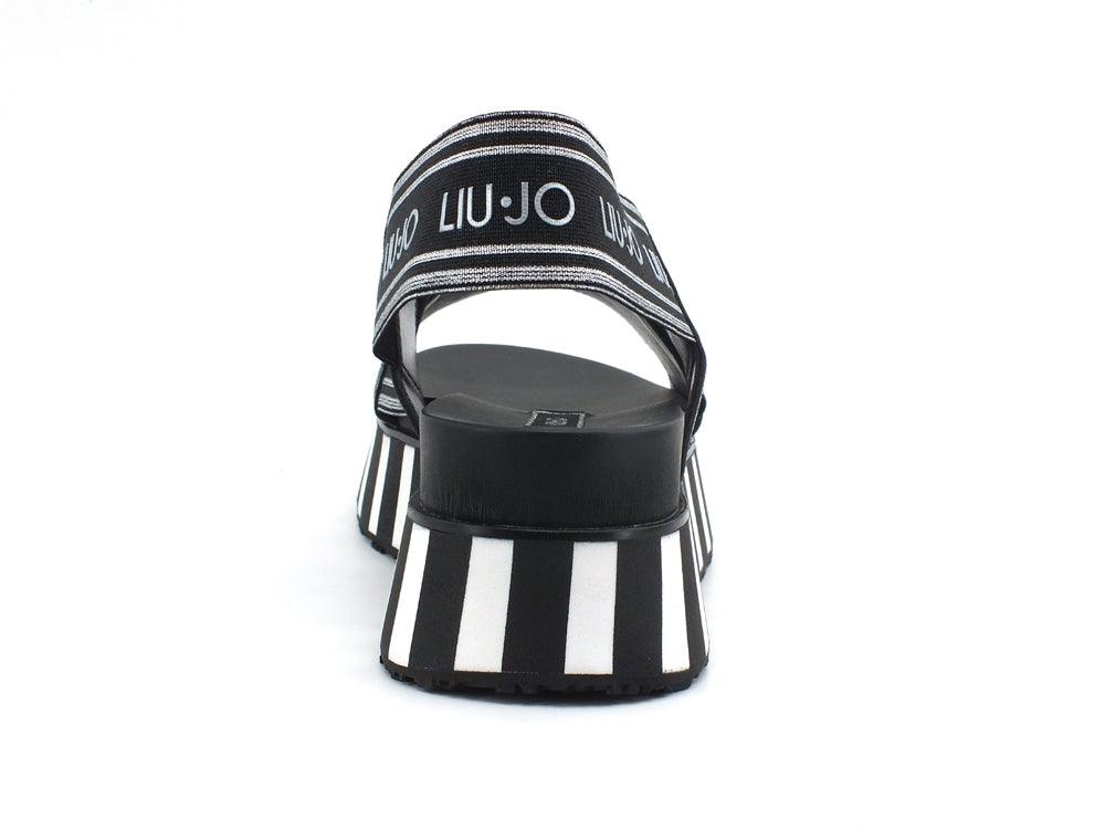 LIU JO Frida 2 Sandalo Fasce Logo Silver Black SA1073TX183 - Sandrini Calzature e Abbigliamento