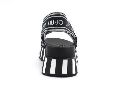 LIU JO Frida 2 Sandalo Fasce Logo Silver Black SA1073TX183 - Sandrini Calzature e Abbigliamento