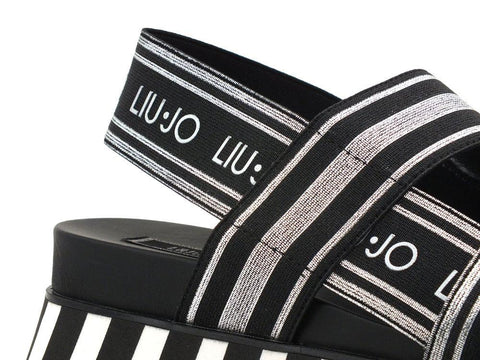 LIU JO Frida 2 Sandalo Fasce Logo Silver Black SA1073TX183 - Sandrini Calzature e Abbigliamento