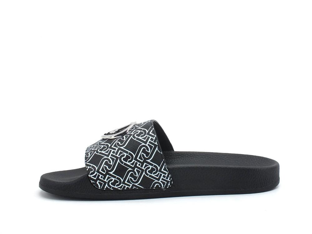 LIU JO Kos 1 Slipper Ciabatta Printed Logo Black White BA1089EX057 - Sandrini Calzature e Abbigliamento