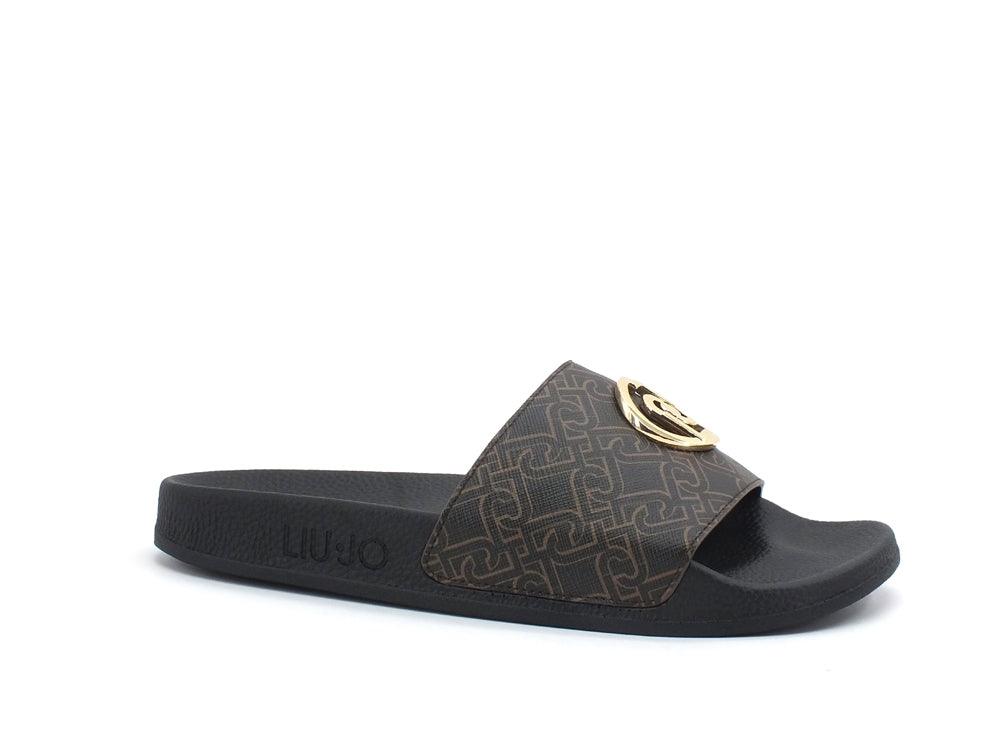 LIU JO Kos 1 Slipper Ciabatta Printed Logo Brown BA1089EX057 - Sandrini Calzature e Abbigliamento