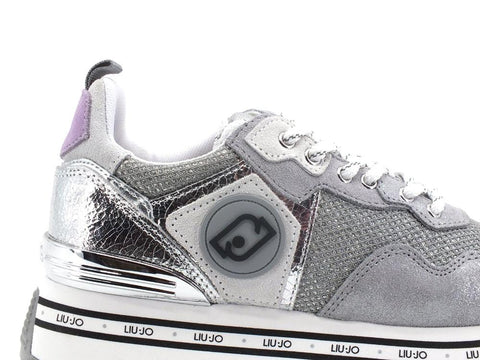 LIU JO Maxi Wonder 1 Sneaker Cow Suede Glitter Silver BA2051PX226 - Sandrini Calzature e Abbigliamento