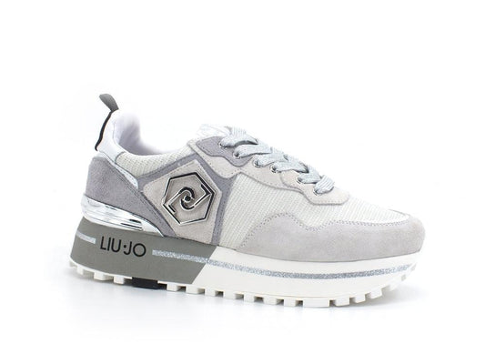 LIU JO Maxi Wonder 1 Sneaker Suede Lurex White Silver BA2051PX037 - Sandrini Calzature e Abbigliamento