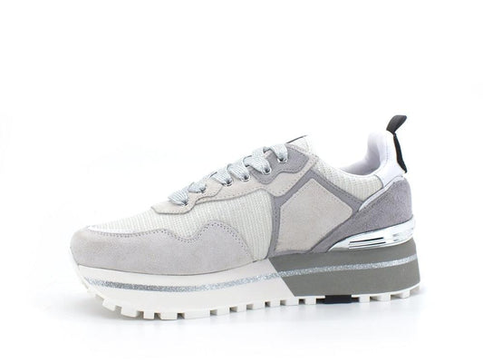 LIU JO Maxi Wonder 1 Sneaker Suede Lurex White Silver BA2051PX037 - Sandrini Calzature e Abbigliamento