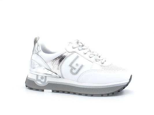 LIU JO Maxi Wonder 20 Sneaker Calf Loghi White Silver BA2055PX100 - Sandrini Calzature e Abbigliamento