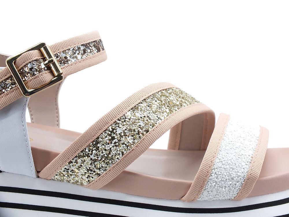 LIU JO Maxi Wonder Sandal 15 Sandalo Glitter White Pink BA2147TX053 - Sandrini Calzature e Abbigliamento