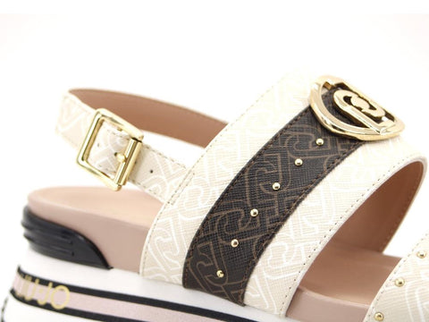 LIU JO Maxi Wonder Sandal 8 Fasce Logo White Milk BA1075EX057 - Sandrini Calzature e Abbigliamento