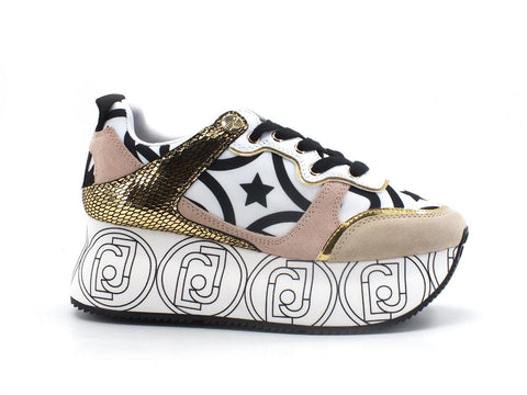 LIU JO Super Maxi Wonder 2 Sneaker Glitter Platform White Black BF1041TX201 - Sandrini Calzature e Abbigliamento